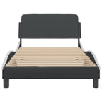 vidaXL Single Bed Frame with Headboard - Black/White, Faux Leather, Plywood Slats, 39.4"x74.8" Mattress Size, Modern Design