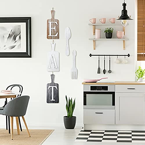 5 Pieces 15 X 6 Inch Cutting Board Eat Sign Set Fork And Spoon Wall Decor Hanging Wood Eat Signs Kitchen Decor Rustic Primitive