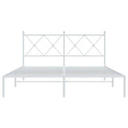 vidaXL Modern White Metal Bed Frame - Double Bed with Headboard, Steel Construction, Extra Underbed Storage Space - 59.1x78.7