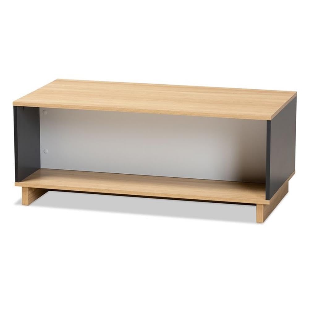 Baxton Studio Marigold Modern And Contemporary Multicolor Oak Brown And Grey Finished Wood Storage Coffee Table