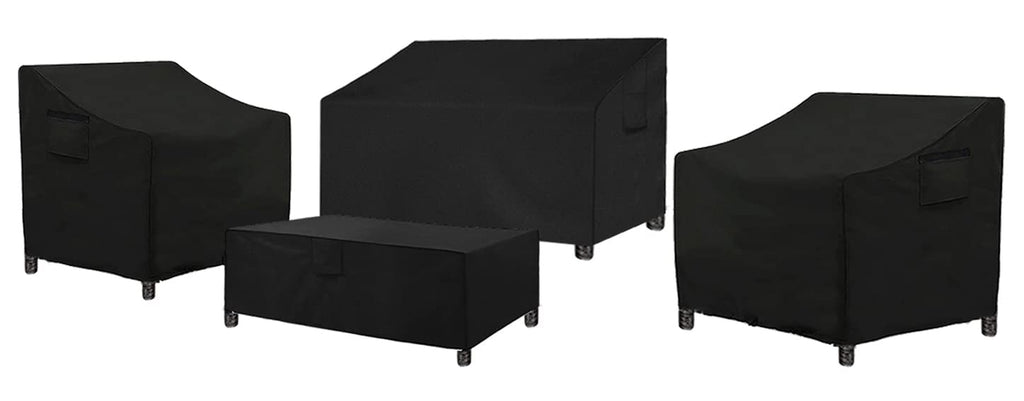 Siruiton Patio Furniture Cover Set ,Fit For 4 Pieces Patio Outdoor Rattan, Wicker Chair Conversation Furniture Sets,Heavy Duty Durable And Water Resistant Fabric (Black)