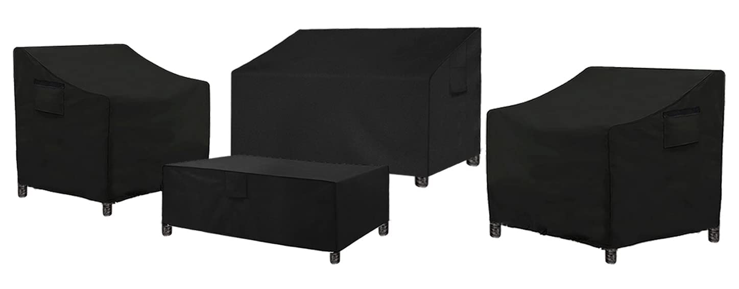 Siruiton Patio Furniture Cover Set ,Fit For 4 Pieces Patio Outdoor Rattan, Wicker Chair Conversation Furniture Sets,Heavy Duty Durable And Water Resistant Fabric (Black)