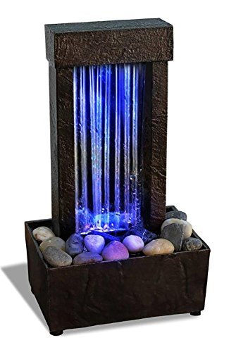 Natures Mark 10 H Mirrored Waterfall Light Show Tabletop Water Fountain with Natural River Rocks and Color Changing LED Lights 