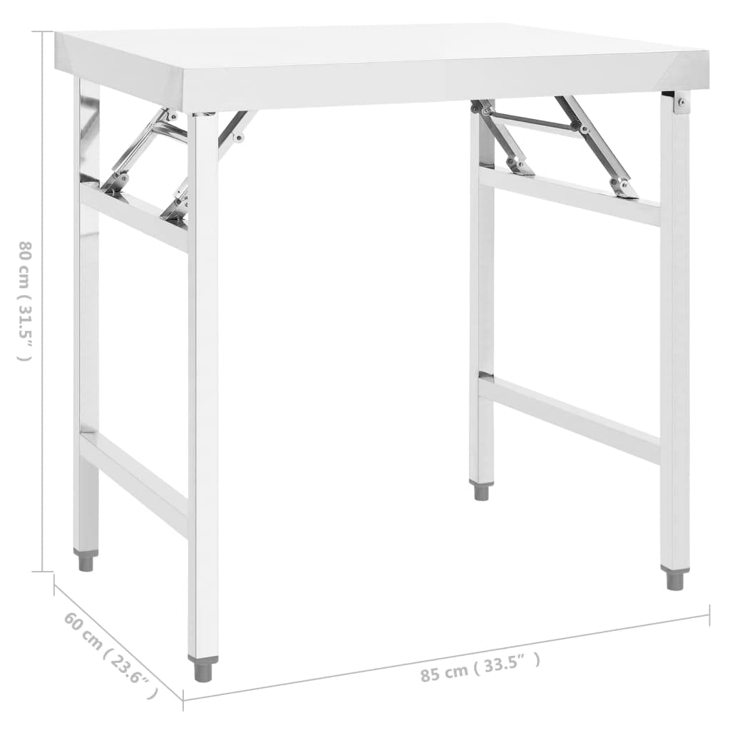 vidaXL Stainless Steel Folding Gastronomy Worktable - 34"x24"x32", Foldable, Easy to Clean, for Commercial Kitchens, Bars, Restaurants, Schools