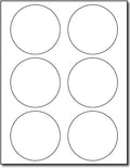 White 3 1/3' Round Large Circle Labels - 6 Labels Per Sheet - For Inkjet & Laser Printers - 25 Sheets / 150 Labels