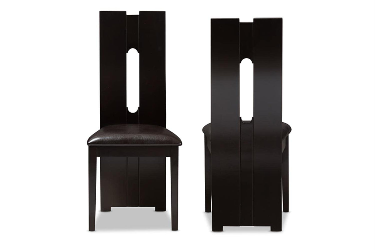 Baxton Studio Alani Modern and Contemporary Dark Brown Faux Leather Upholstered Dining Chair Set of 2
