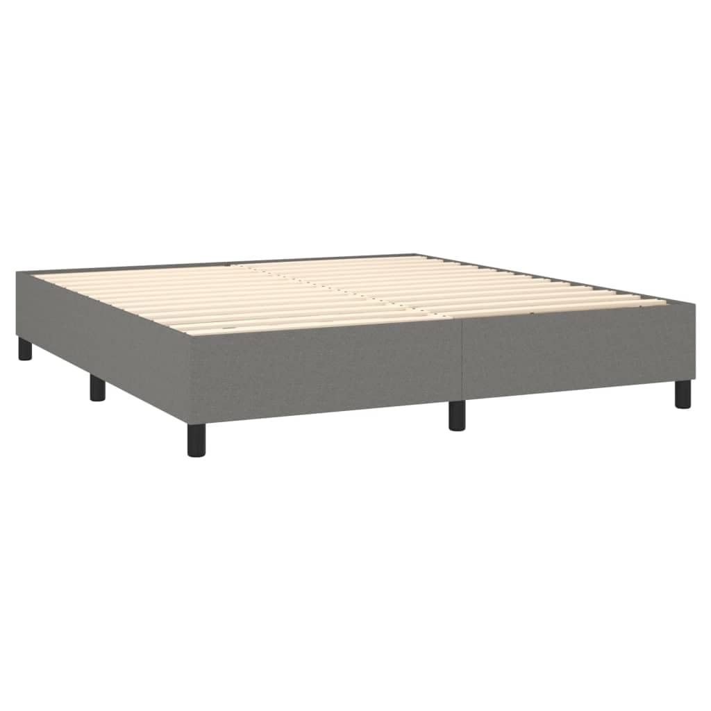 vidaXL King Size Box Spring Bed Frame with Dark Gray Fabric Upholstery – Modern Style Bedroom Furniture, Engineered Plywood Construction, 76"x79.9" Mattress Compatibility