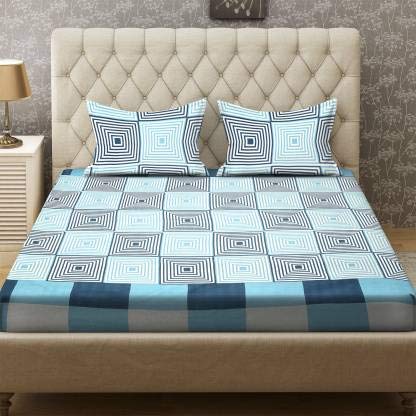 VORDVIGO Homes 3D Printed Poly Cotton Double Bedsheet with 2 Pillow Covers