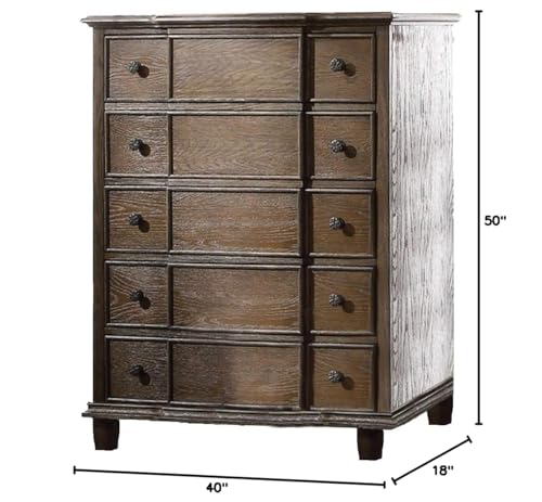 Acme Baudouin 5 Drawer Chest In Weathered Oak