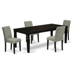 East West Furniture Lgab5-Blk-06 5 Piece Modern Dining Table Set Includes A Rectangle Wooden Table With Butterfly Leaf And 4 Shitake Linen Fabric Parsons Chairs, 42X84 Inch, Black