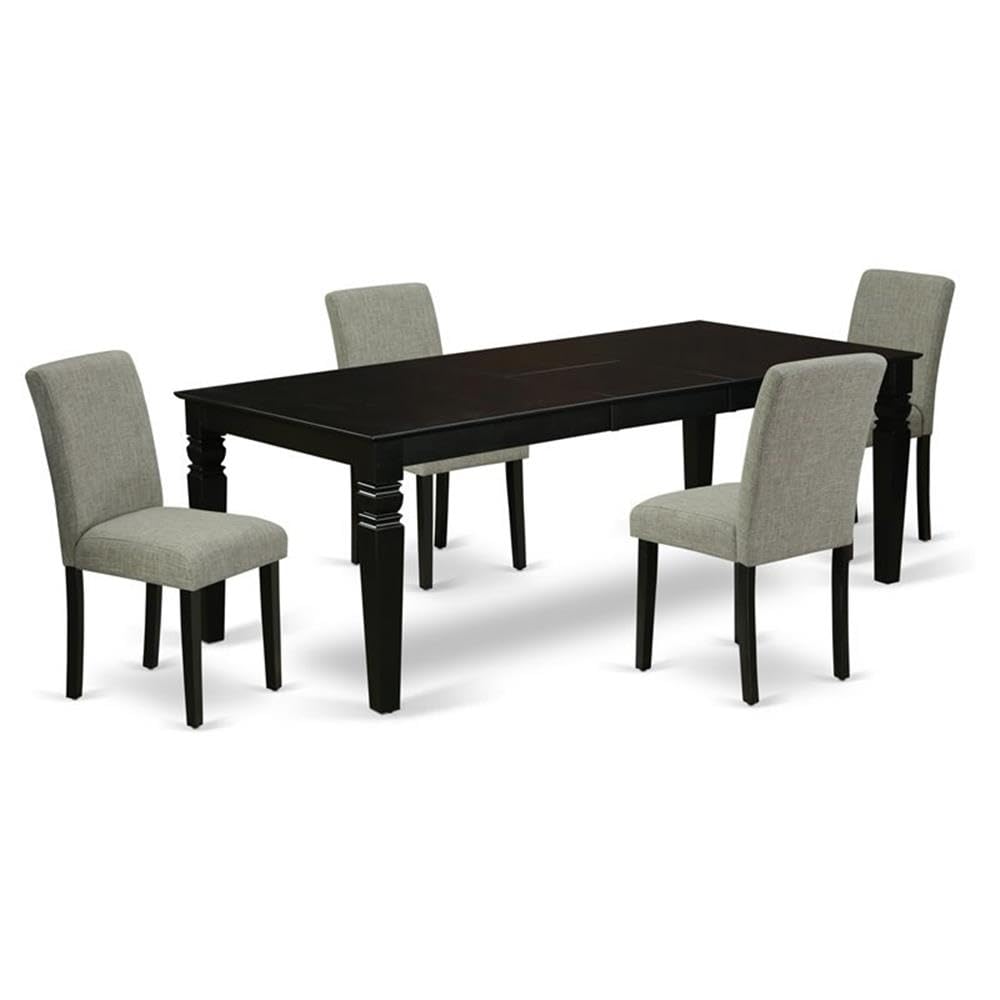 East West Furniture Lgab5-Blk-06 5 Piece Modern Dining Table Set Includes A Rectangle Wooden Table With Butterfly Leaf And 4 Shitake Linen Fabric Parsons Chairs, 42X84 Inch, Black