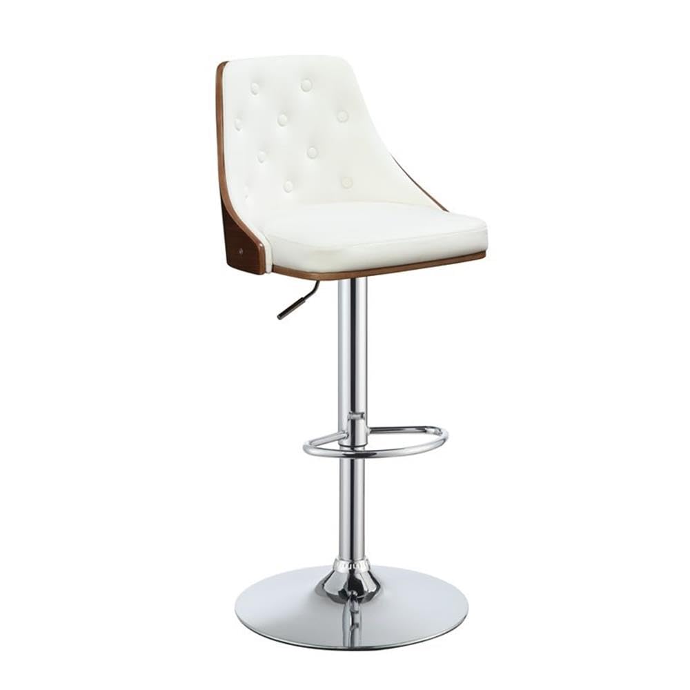 Acme Camila Adjustable Bar Stool in White and Walnut