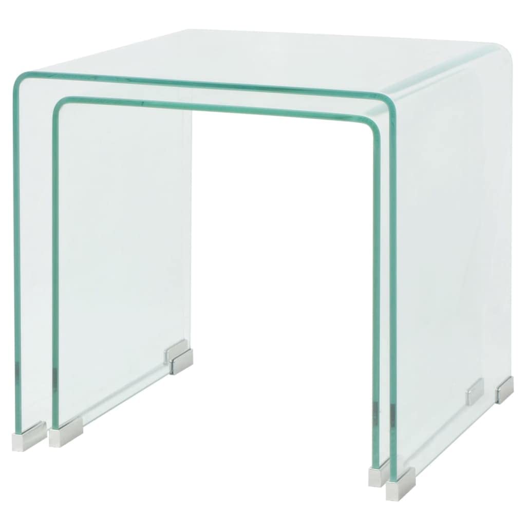 vidaXL Nesting Coffee Table Set of 2, Tempered Safety Glass, Clear Finish, Compact Design, Versatile Usage for Living Room & Bedroom, Modern Scandinavian Style, Easy Storage
