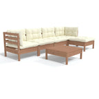 vidaXL Solid Pinewood Patio Lounge Set 6 Piece with Cushions Garden Outdoor Lawn Yard Terrace Balcony Wooden Seat Seating Furniture Honey Brown