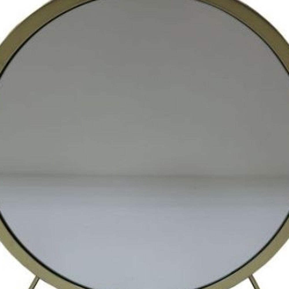 HomeRoots 485937 19 in. Faux Fur Round Makeup Shaving Tabletop Mirror Black & Brass