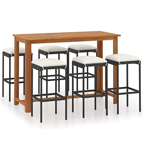 vidaXL Patio Bar Set 9 Piece, Outdoor Bar Table and Stools with Wood Tabletop, Patio Furniture Set with Cushions, Dining Set for Garden, Farmhouse, Gray