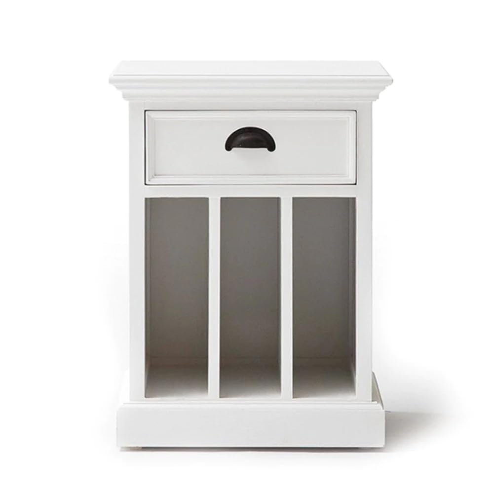 Novasolo Halifax Pure White Mahogany Wood Bedside/Night Stand/End Table With Drawer And 3 Dividers