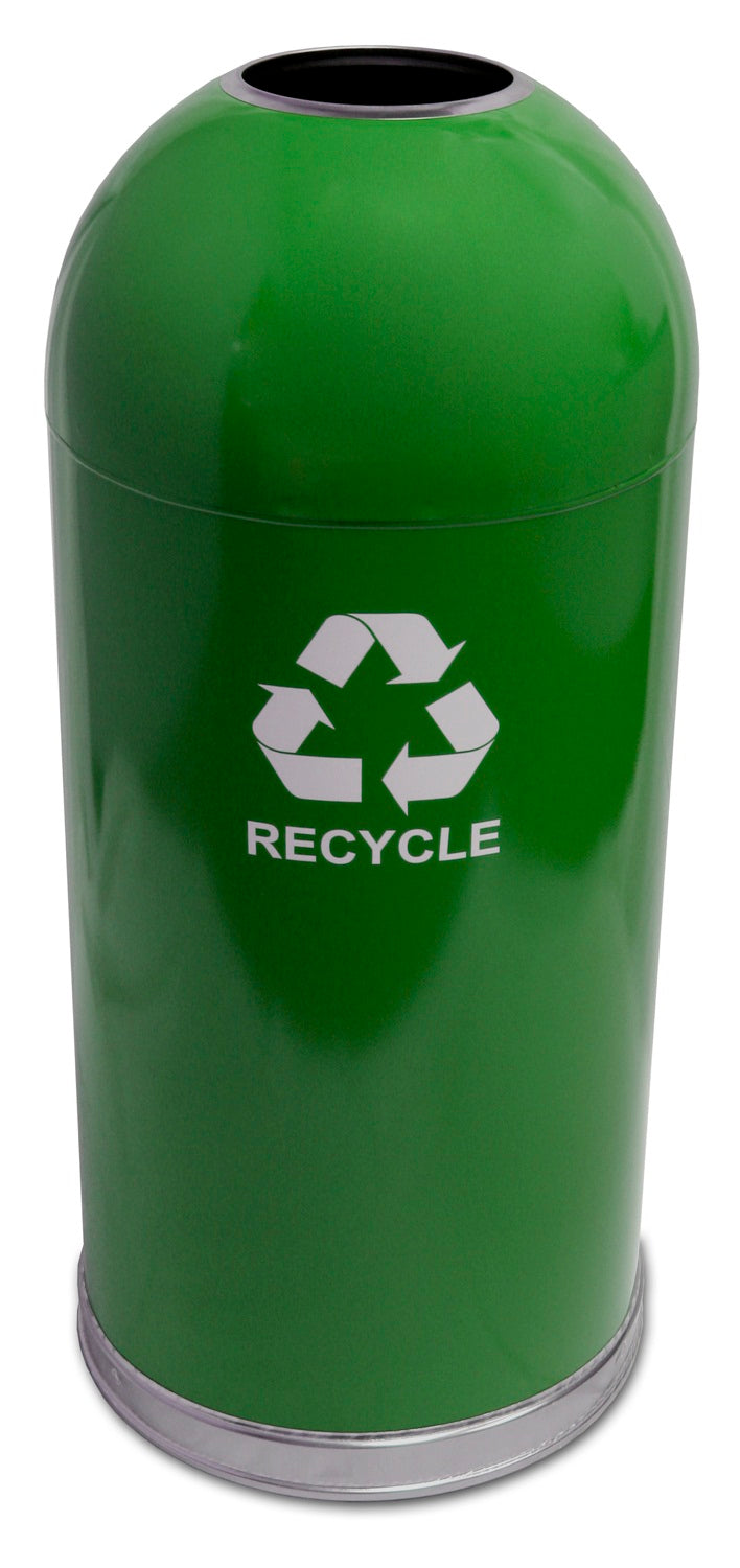 Ergode Dometop Recycling Containers - Touchless Disposal, Stainless Steel Bottom Band, Galvanized Liner, Recycle Decal - Durable