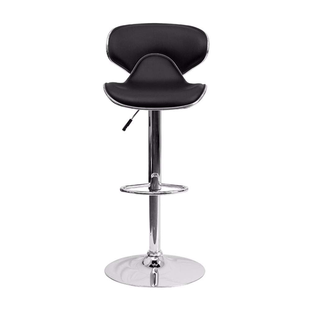 2 Pk. Cozy Mid-Back Black Vinyl Adjustable Height Barstool with Chrome Base