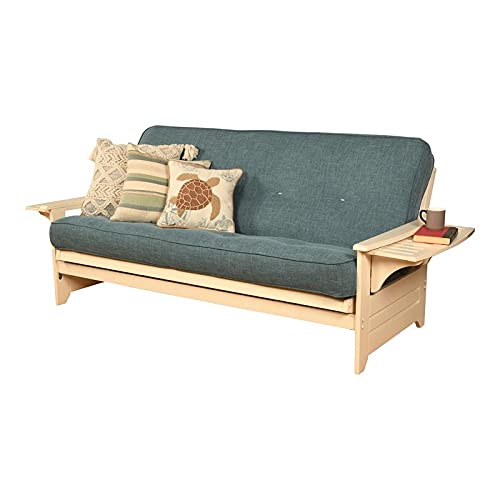 Kodiak Furniture Phoenix Futon with Linen Fabric Mattress in White/Aqua Blue