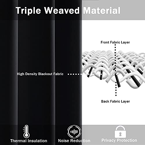 Jiuzhen Black Blackout Curtains With Tiebacks - Thermal Insulated, Light Blocking And Noise Reducing Grommet Curtains For Bedroom And Living Room, Set Of 2 Window Curtain Panels, 34 X 24 Inch Length