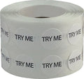 White Try Me Stickers, 1/2 Inch Round, 1000 Labels On A Roll