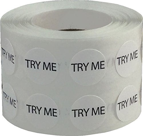 White Try Me Stickers, 1/2 Inch Round, 1000 Labels On A Roll