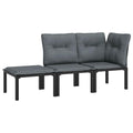 vidaXL 3 Piece Patio Furniture Set - Black Poly Rattan, Powder-Coated Steel Frame, Weather-Resistant, with Comfortable Backrest 