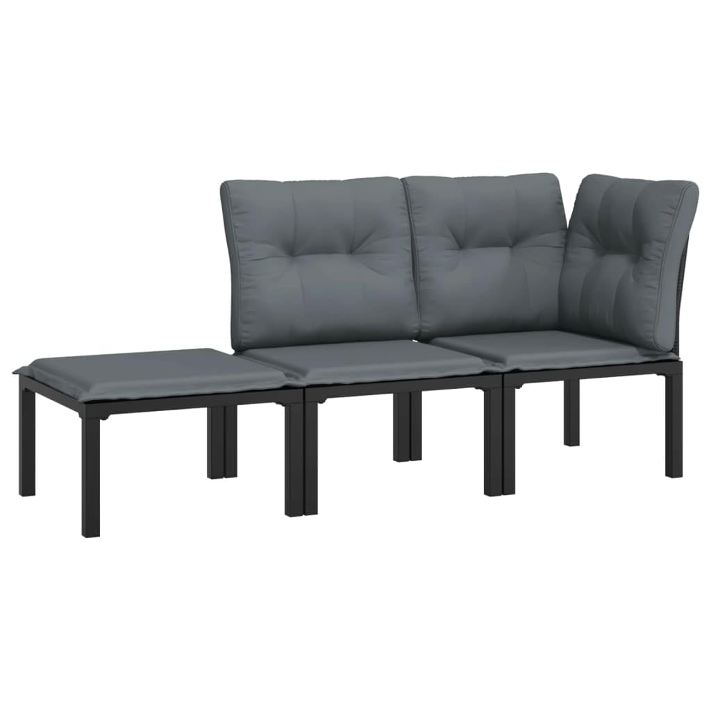vidaXL 3 Piece Patio Furniture Set - Black Poly Rattan, Powder-Coated Steel Frame, Weather-Resistant, with Comfortable Backrest 