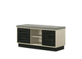 Brett 38.5W Oak Finish Shoe Cabinet with Sliding Doors, Upholstered Top