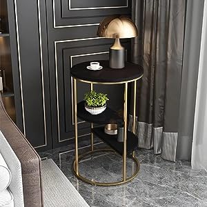 Reshuz Round Metal Side Table Small Round Coffee Table Bedside Table, Corner Table, Foot Caps,Modern Accent Home Decor For Livin