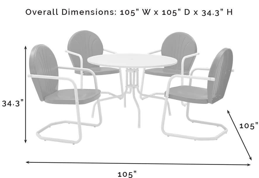Crosley Furniture Griffith 5-Piece Outdoor Dining Set for 4, Retro Metal Round Patio Table and Chairs, White