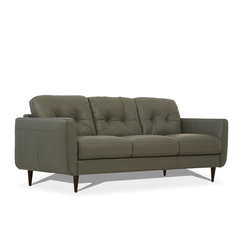 Acme Radwan Tufted Leather Sofa in Pesto Green