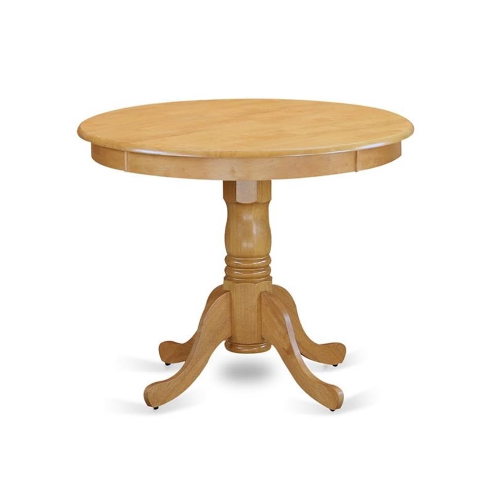 East West Furniture ANVA3-OAK-W 3 Piece Dining Table Set for Small Spaces Contains a Round Kitchen Table with Pedestal and 2 Dining Room Chairs, 36x36 Inch, Oak