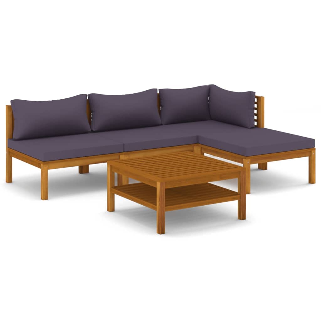 vidaXL Solid Acacia Wood Patio Lounge Set 5 Piece with Cushion Outdoor Garden Terrace Yard Balcony Wooden Sofa Seating Seat Sitting Chair Furniture