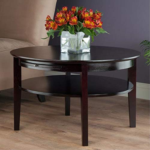 Ergode Wood Stafford Coffee Table | Oyster Gray Finish | Slatted Side Panels | Full-Size Drawer | Lower Shelf | Solid & Composite Wood (92232-VV)