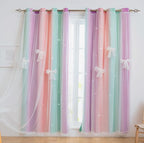 Yancorp Curtains For Girls Bedroom Kids Curtain Hollow-Out Star Window Nursery Curtain 96 Inches Length Room Darkening Grommet 2 Layers (Green Pink Purple, W52 X L96)