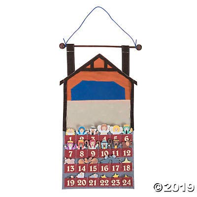 Nativity Advent Calendar For Christmas (25 Pieces Per Set) Felt Like Material With Wooden Dowel For Hanging