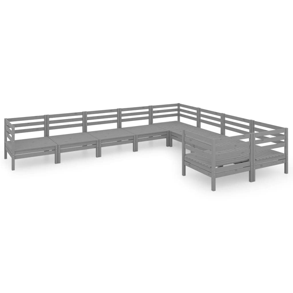 vidaXL Solid Pinewood Patio Lounge Set 9 Piece Garden Outdoor Terrance Backyard Furniture Set Wooden Lounge Sofa Seating Chair Seat Gray