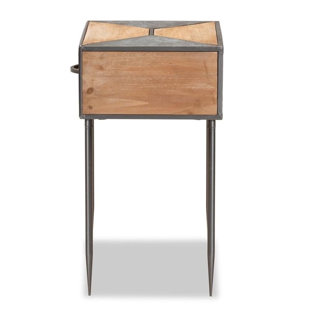 Baxton Studio Laurel Rustic Industrial Antique Grey Finished Metal and Whitewashed Oak Brown Finished Wood 1-Drawer Nightstand