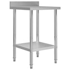 vidaXL Commercial Stainless Steel Kitchen Work Table with Backsplash and Adjustable Feet - 23.6" x 23.6" x 36.6" – Silver