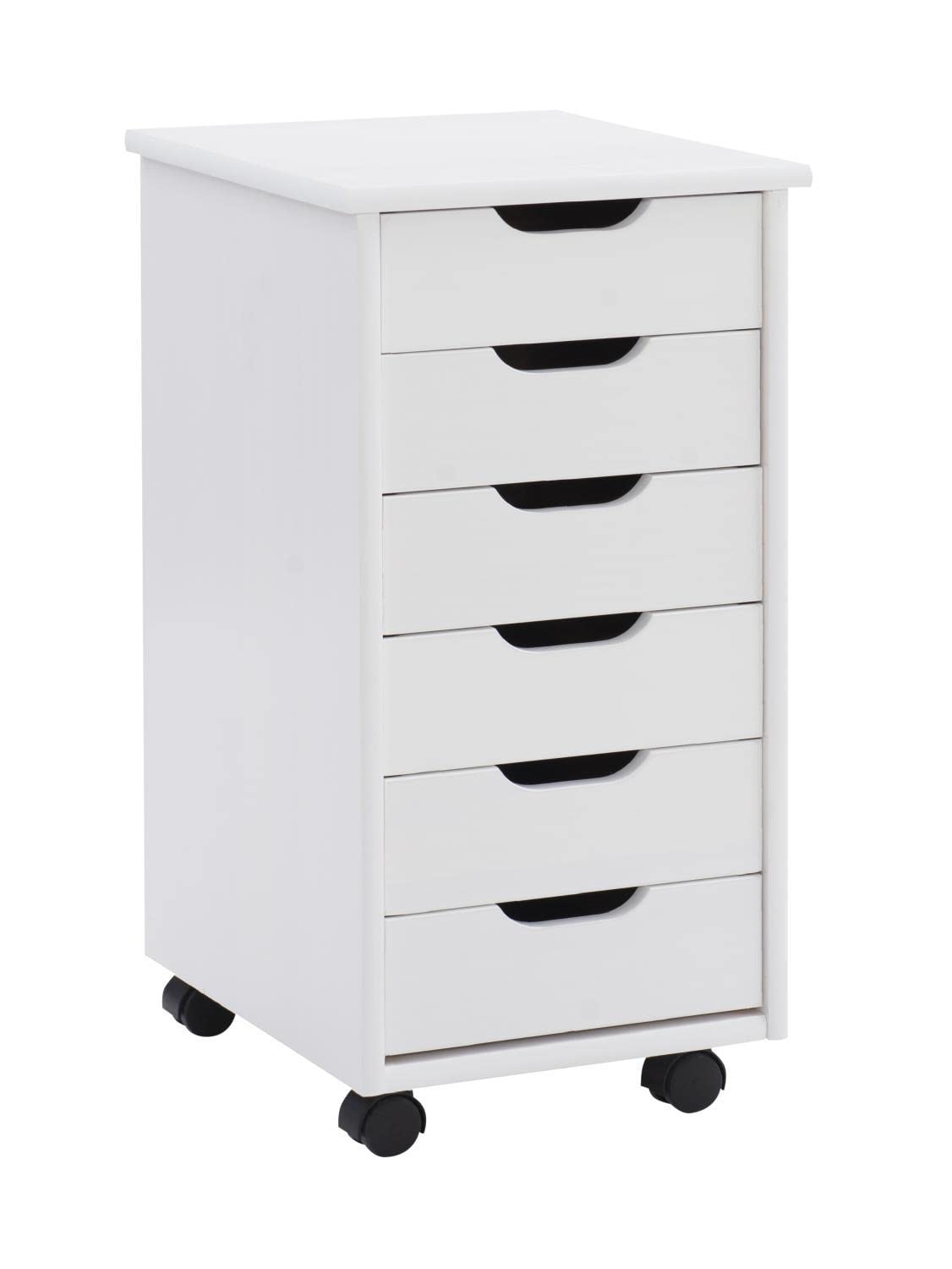 Cary Six Drawer Rolling Storage Cart, White Wash