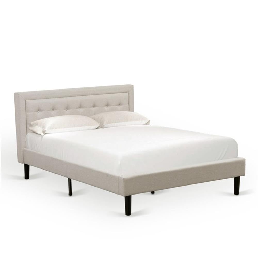 East West Furniture FN08Q-1VL14 2-Piece Fannin Bed Set with 1 Platform Bed and a Bedroom Nightstand - Reliable and Durable Manufacturing - Mist Beige Linen Fabric