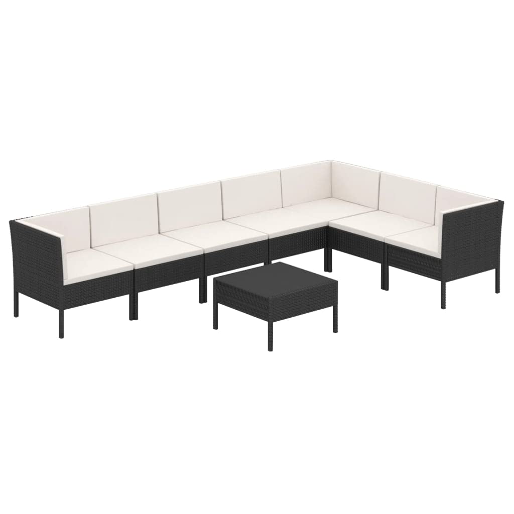 vidaXL 8 Piece Patio Lounge Set in Black & Cream White - Outdoor Poly Rattan Furniture Set with Weather-Resistant Powder-Coated Steel Frame & Thick Cushions