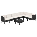 vidaXL 8 Piece Patio Lounge Set in Black & Cream White - Outdoor Poly Rattan Furniture Set with Weather-Resistant Powder-Coated Steel Frame & Thick Cushions