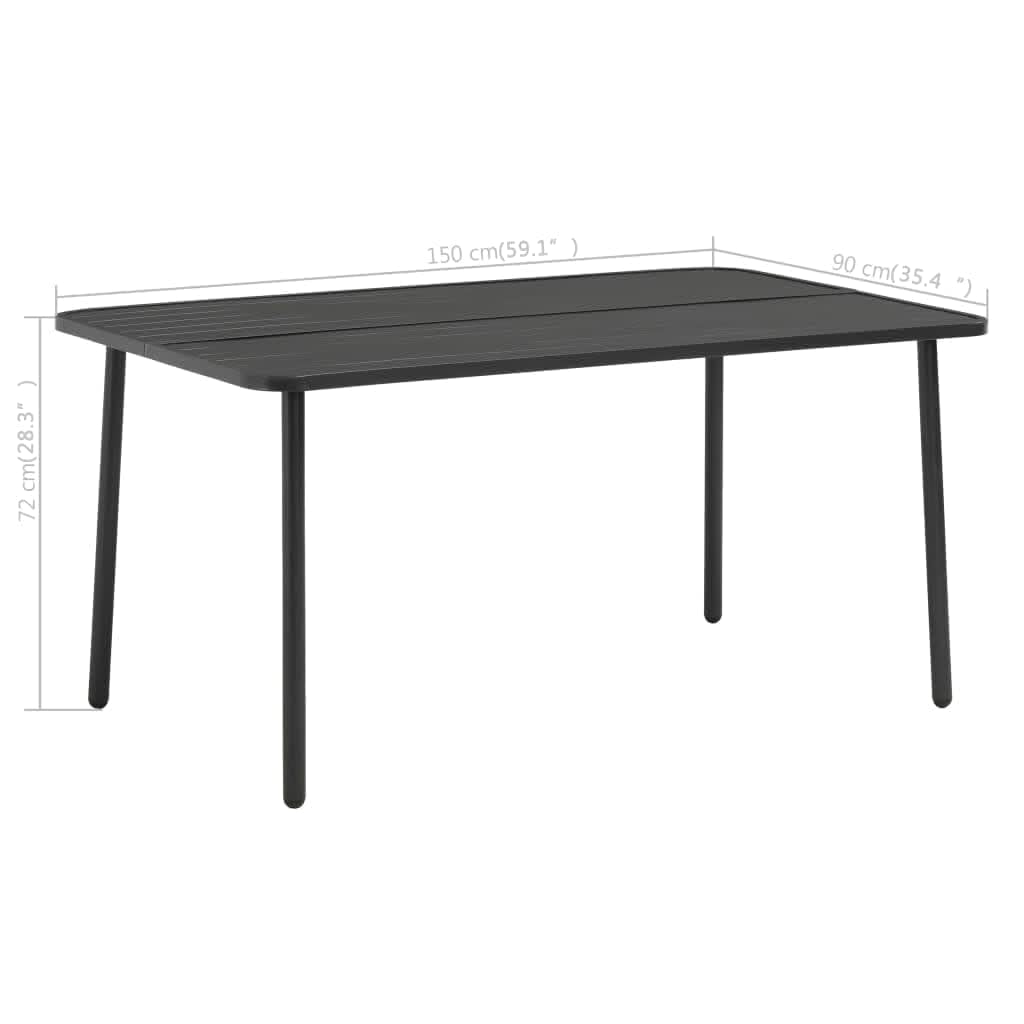 vidaXL Steel Patio Table - Resilient Outdoor Dining Table with Slatted Design in Dark Gray, Large Size (59.1"x35.4"x28.3"), Weather and Rust Resistant, Easy to Assemble