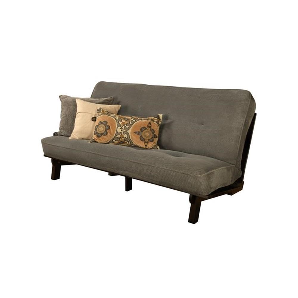 Kodiak Furniture Carson Full Size Futon Frame and Mattress Set - Java Brown Finish Wood Futon Frame with Mattress Included in Marmont Thunder Color