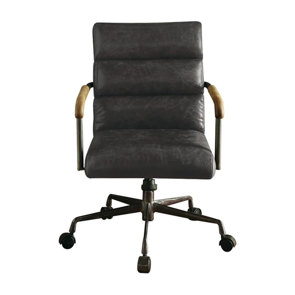 Acme Harith Leather Swivel Office Chair in Antique Ebony