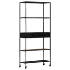 vidaXL Industrial Book Cabinet with 4 Shelves and Drawer - Rough Mango Wood & Iron Stand - Durable and Unique Home Decor - 31.5"x13.8"x70.9"