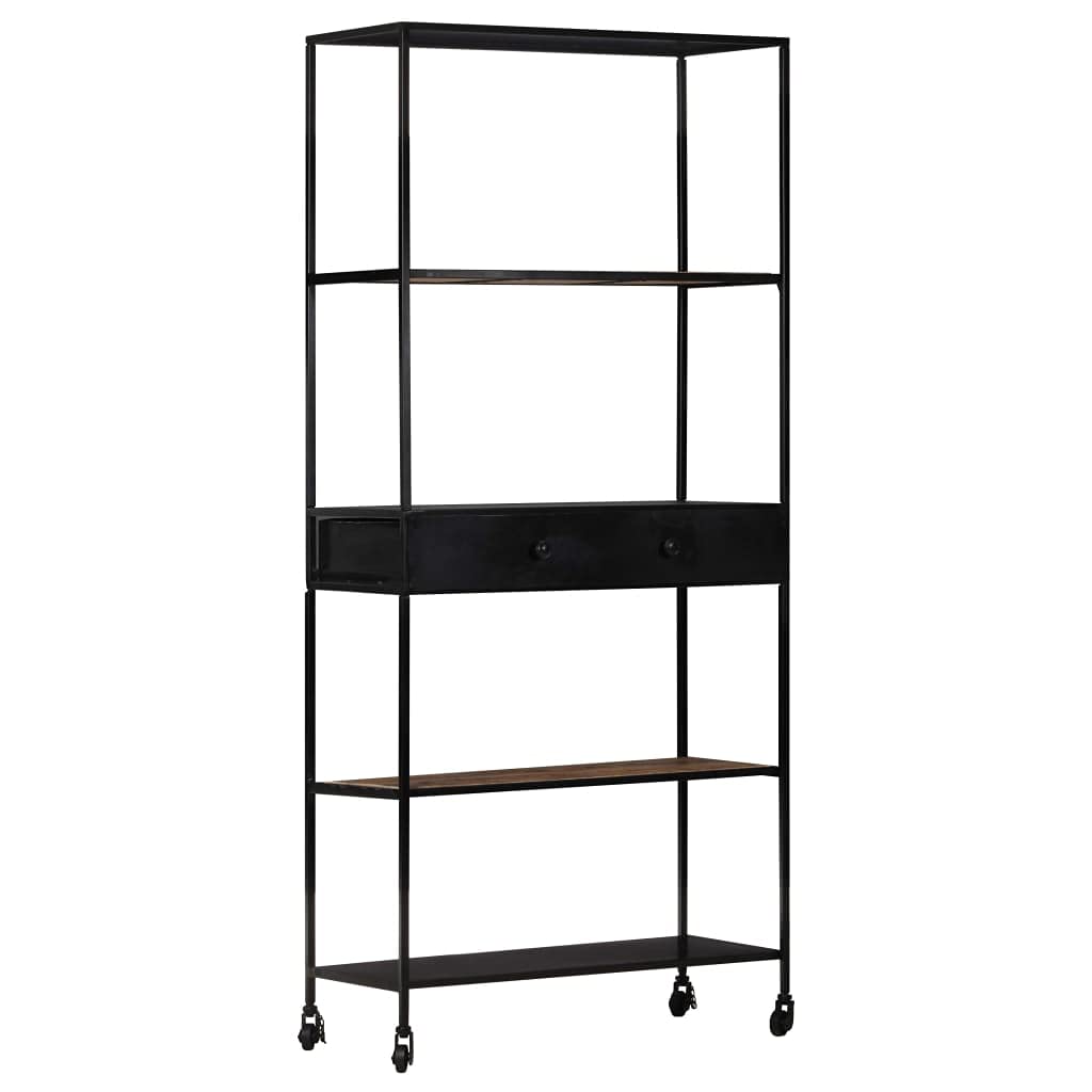 vidaXL Industrial Book Cabinet with 4 Shelves and Drawer - Rough Mango Wood & Iron Stand - Durable and Unique Home Decor - 31.5"x13.8"x70.9"
